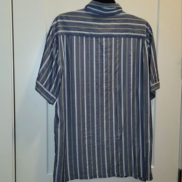 Mens Free Assembly Lightweight Striped Button Up Blue Short Sleeve Shirt XXL NWT - Picture 9 of 9